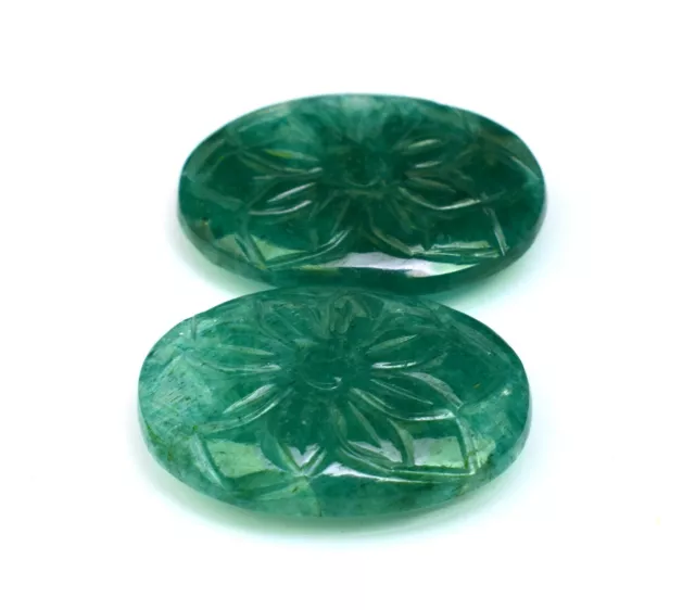 Natural Emerald Hand Carved 36.15 Ct Matching Pair Certified Loose Gemstone