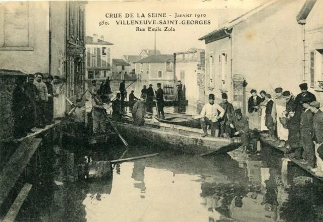 Carte VILLENEUVE SAINT GEORGES Crue Seine Janvier 1910 Rue Emile Zola