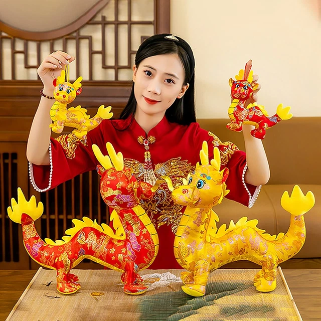 CHINESE NEW YEAR 2024 Zodiac Dragon Satin Cloth Doll Plush Toy Joyous