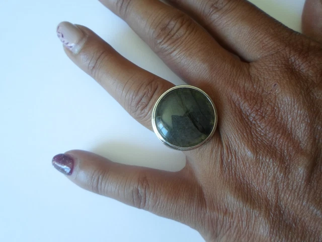 Bague Artisanale Avec Cristaux Gris Noir Irisés Et Perles De Rocaille - Taille 54 - Neuf Sans Emballage