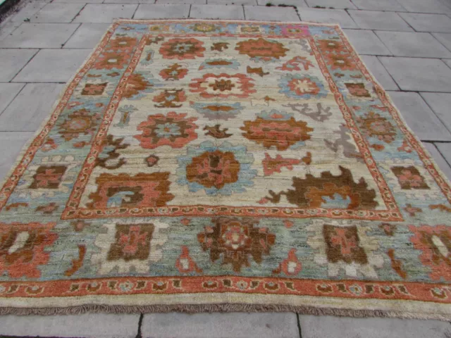 Vintage Traditional Hand Made Turkish Oushak Oriental Wool Blue Carpet 297x240cm