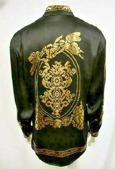 Chemise Homme CREME DE SILK Noir Métallique - Soie 80% - Taille L - Modèle Chessboard 1038 - NWT