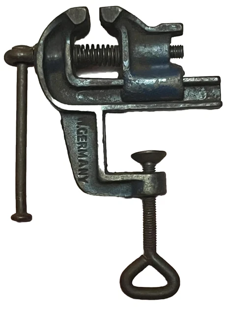German Watchmakers Jewelers Mini Bench Vise  Antique Cast Iron Vintage Tool