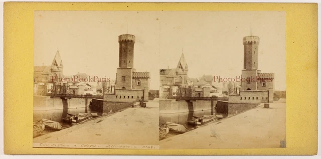 Deutschland Köln -umfang Brücke Antik c1865 Foto Stereo Albumin Vintage