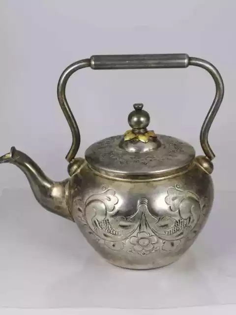 Antique early 19th century brass teapot handcrafted with Moroccan stamp.