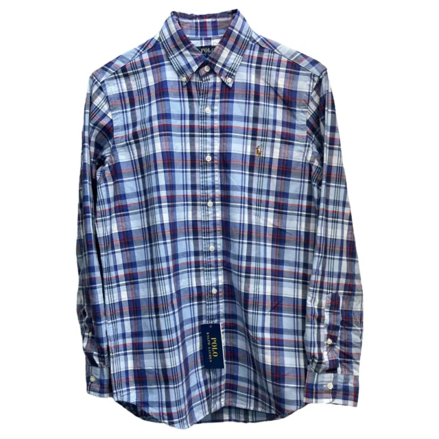 Polo Ralph Lauren Classic Blue Red Plaid Cotton Oxford Long Sleeve Shirt $115