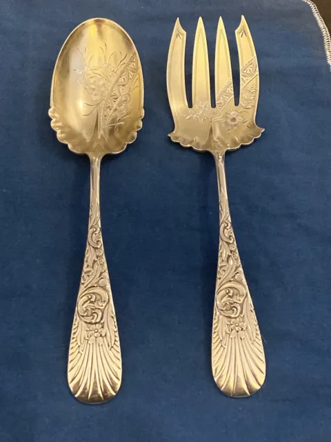 Sterling Silver Gold Washed 2pc Serving Set Rare Frank Whiting Palm Pattern 1887