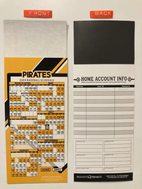 Mlb 2024 Pittsburgh Pirates Magnet Schedule (9" X 3 1/2") Teams, Dates & Times