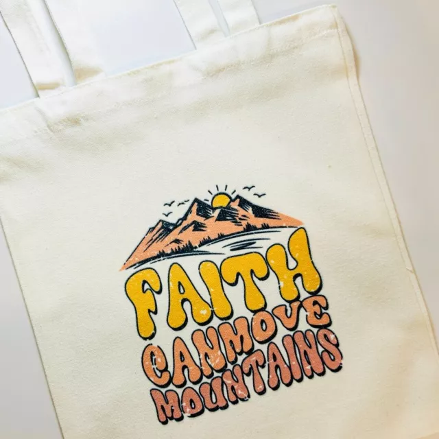 Faith Can Move Mountains Retro Vintage Design Tote Bag