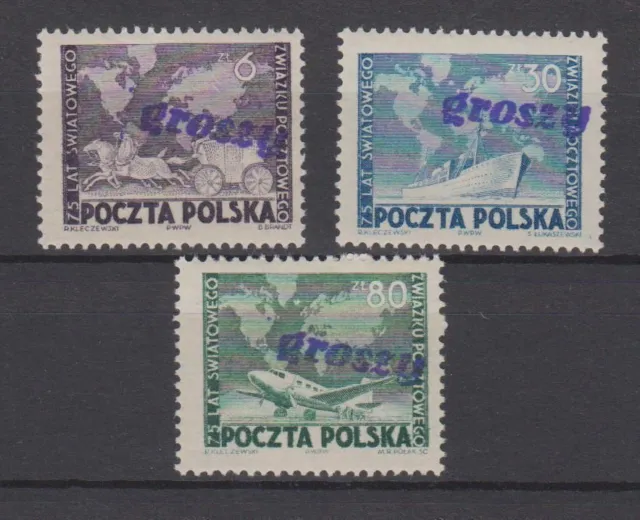 Poland 1950 Upu Groszy Ovpt On Scott 457-459 Michel 636-38 Mnh