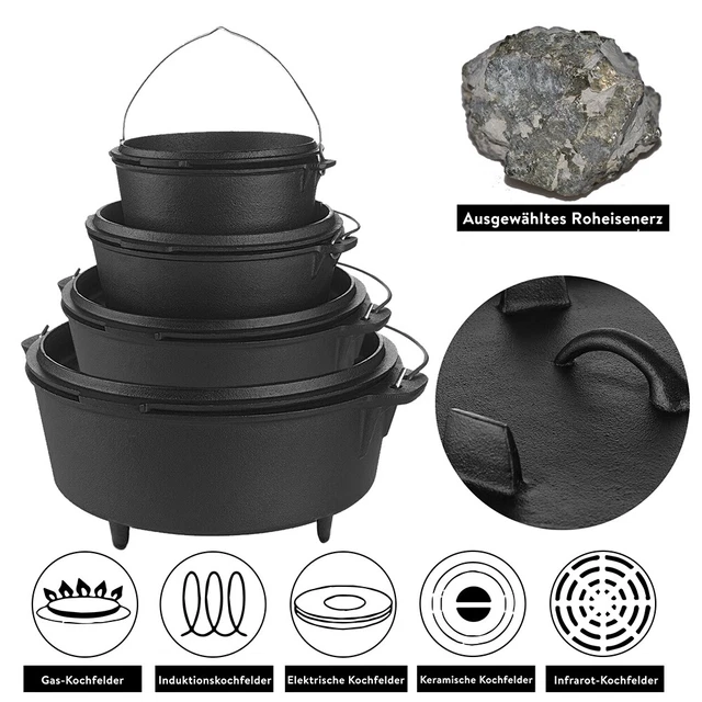 Dutch Oven Feuertopf Kochtopf Gusseisen Deckelheber Gusstopf Potjie Camping 6