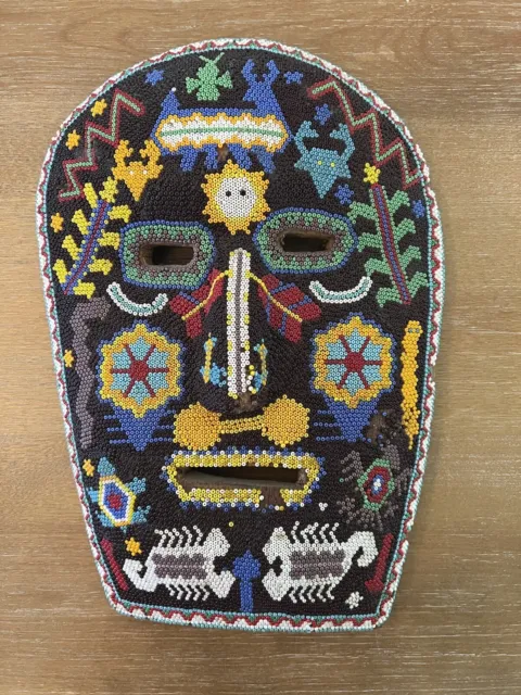 Mexican Huichol Folk Art Beaded Mask Scorpion, Sacred Deer, Peyote Vintage?