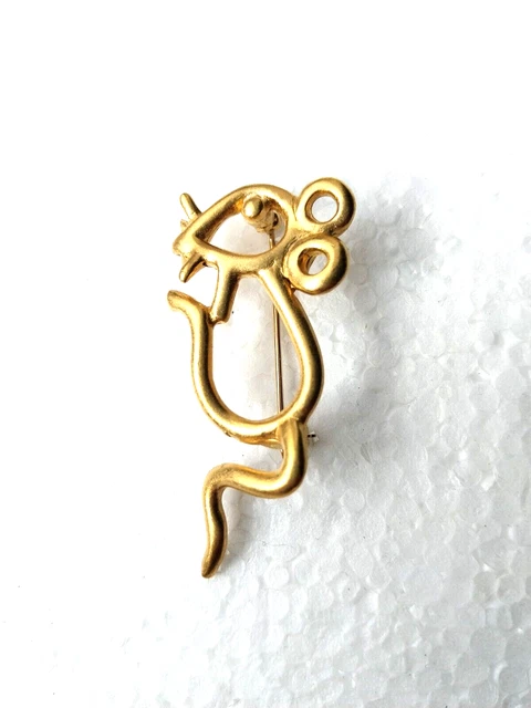 Broche Vintage Souris En Métal Doré Avec Strass Vert – Bijou Fantaisie Rétro – Occasion – Parfait Pour Collectionneurs