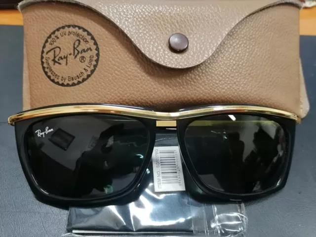 Vintage Ray Ban B&L 80s USA Olympian 5 1/4 Sunglasses Black Gold w/original case