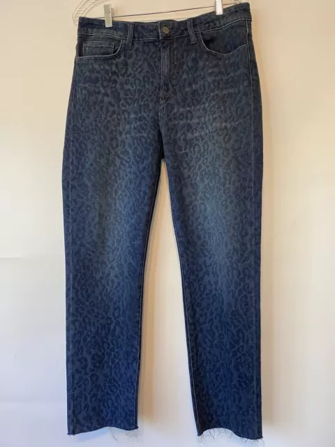 Joes Jeans The Milla Womens 32x28 High Rise Straight Ankle Blue Cheetah Print