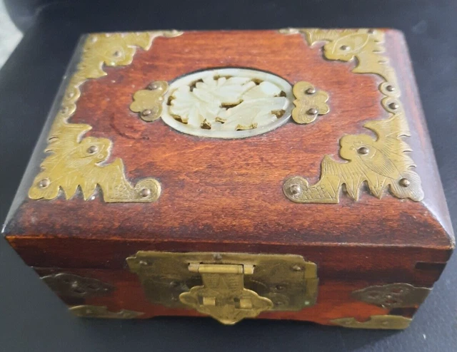BOITE À BIJOUX ronde en bois et laiton EUR 3,11 - FR