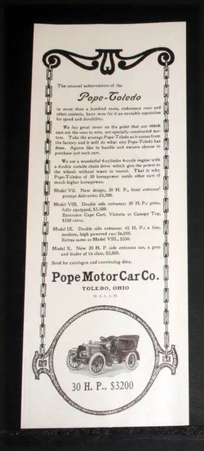 1905 Old Magazine Print Ad, Pope Motor Car Company, The Pope-Toledo Touring Car!