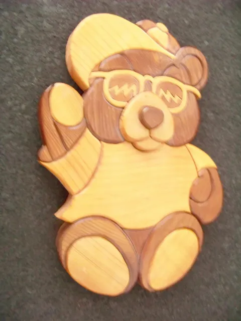 wood Teddy Bear wall hanging - made of 37 custom cut puzzle like pieces
