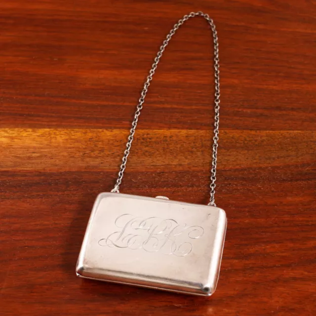 Blackinton Sterling Silver Card Case & Chain #2177 Simple Refined Monogram Lbk