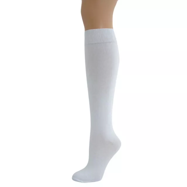 3 White Pairs Women Ladies Girls School High Knee Cotton Plain Long Socks-