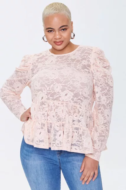 Forever 21 Pink Plus Size Lace Flounce Top Size 3X New!