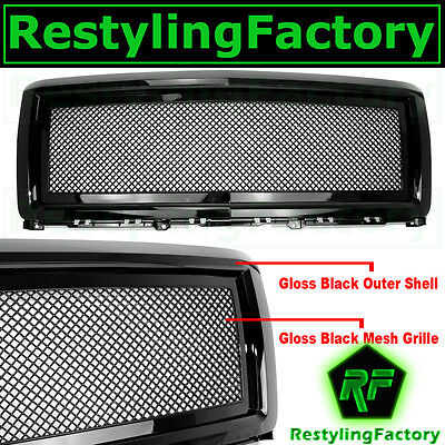 14-15 Chevy Silverado 1500 Gloss Black Wire Mesh Grille Front Hood Grill Shell