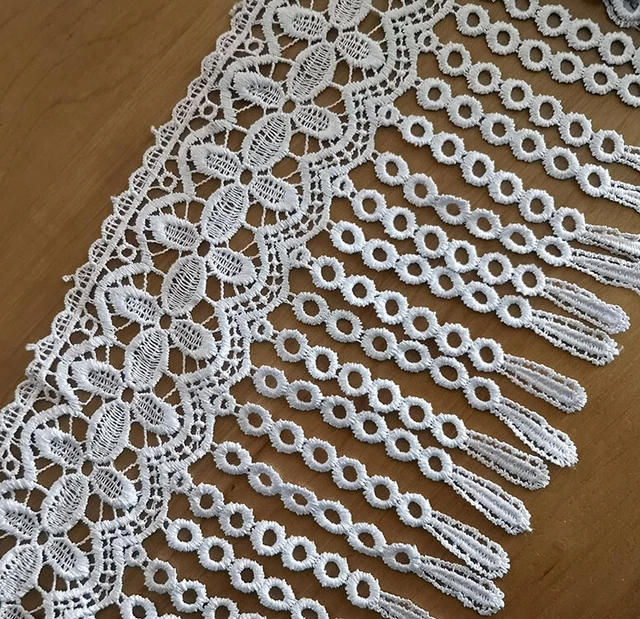 6.5'' Wide Dangly Natural Rayon Venise Lace Trim White s0327