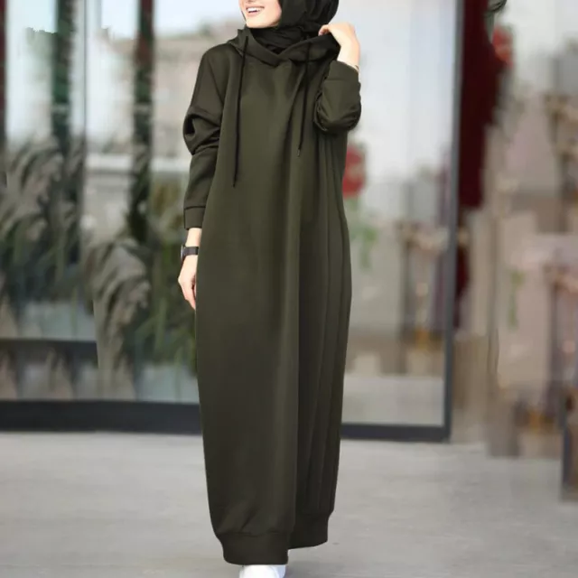 Lose Frauen Abaya Hoodie Kleid Pullover Langarm Muslim Maxi Jilbab Tops 3