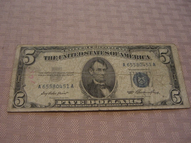 1953 Series Five Dollar Bill Silver Certificate
