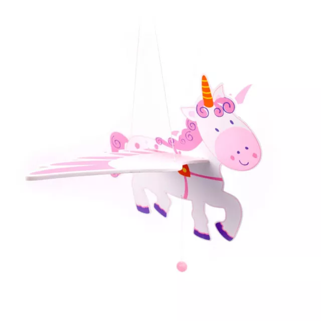 Schwingfigur Einhorn Mobile Flug-Einhorn Zieh-Figur Jumper Hüpfer Holz rosa Neu