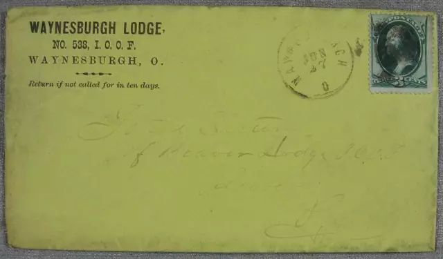 1877 Waynsburgh, OH Lodge 538 IOOF Stamp & Cover & Letter