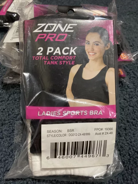LOT 4 BRAS Zone Pro 2 pack ladies total comfort tank style sports bra size  L 