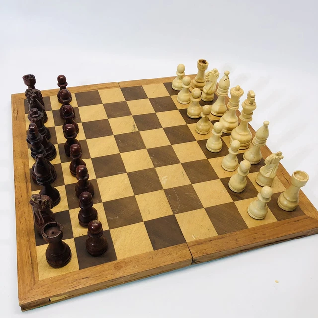 WOOD CHESS SET 15″x15″with Folding Chess Board Hand Pieces Made Folding