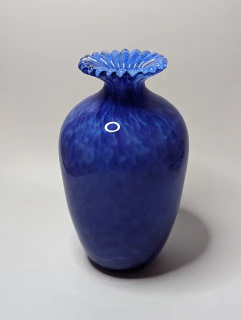 Medium Studio Art Glass Vase Guernsey Island Purple Blue Mottled Antique Vintage