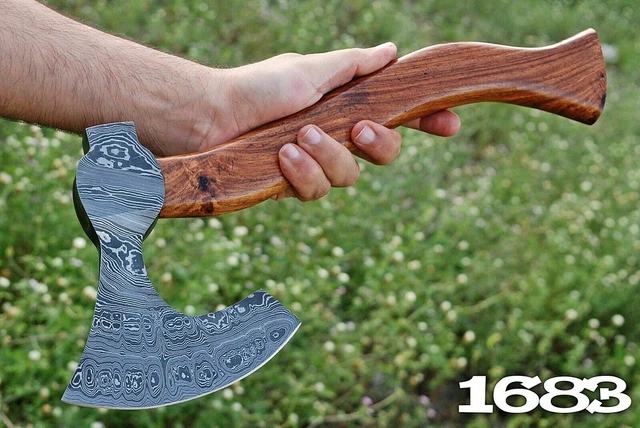 17" CUSTOM HAND FORGED DAMASCUS STEEL TOMAHAWK, HATCHET, AXE ,INTEGRAL + Sheath