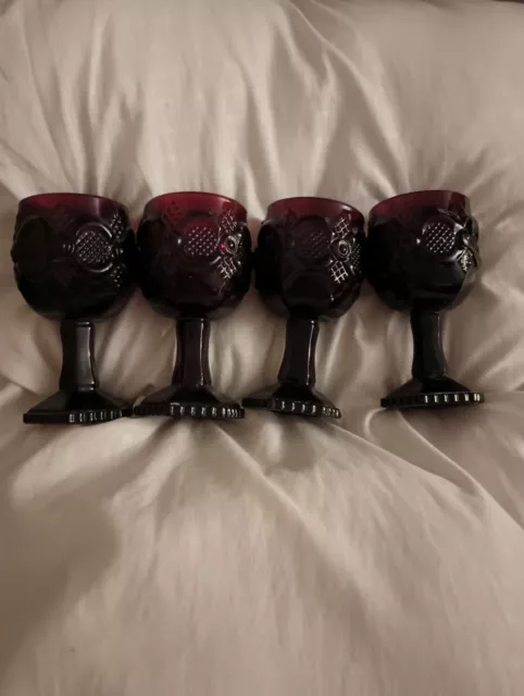 Set of 4 Vintage Avon 1876 Cape Cod Collection Ruby Red Mini Wine Goblets 4 1/2"