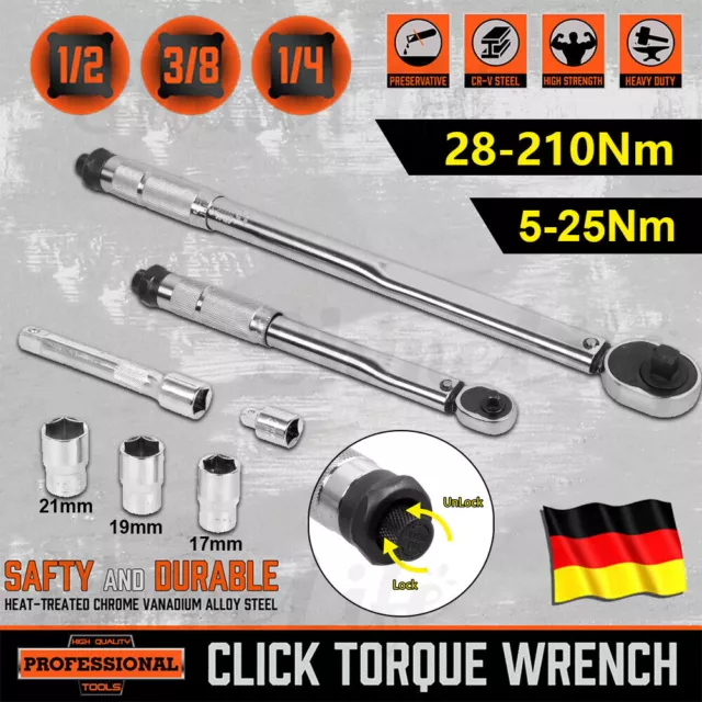 Drehmomentschlüssel 5-210 Nm Set 1/2" 3/8" 1/4" Teleskopratsche div. Varianten