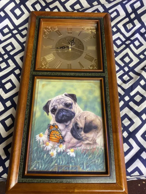 Rare Danbury Mint Precious Pugs Wall Clock With Season Plates