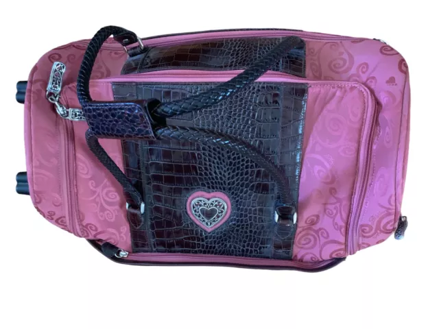 Brighton Rose & Brown Croc Rolling Weekender Carry On Duffel Bag Vintage