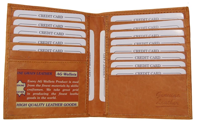 Mens Genuine Leather Bifold Wallet Slim Hipster Cowhide Credit Card and 1 ID Tan