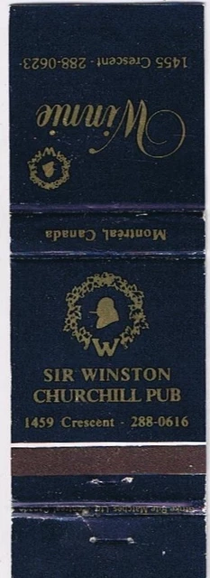 Matchbook Cover Sir Winston Churchill Pub Winnie Montreal Quebec