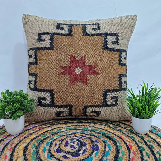 Indian Vintage Handmade Cushions Kilim Pillow Jute Cushion Cover Throw