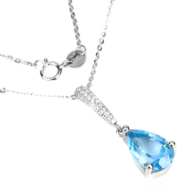 Irradiated Pear Sky Blue Topaz 12x8mm Simulated Cz 925 Sterling Silver Necklace