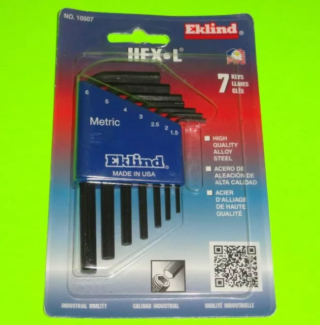 (1) 7 PC EKLIND Metric MM Short Arm Hex L Key Allen Wrench Case Set 10507 NEW