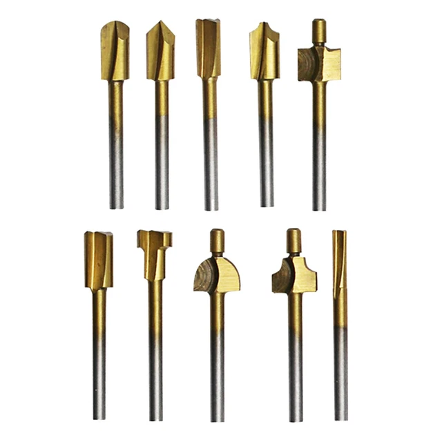 Router de carpintería recubierto de titanio con vástago rotativo de 3 mm 10 un.