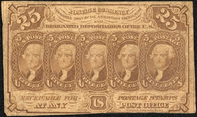 First Issue 25C Twenty Five Cent Fractional Postage Currency Note Fr#1281