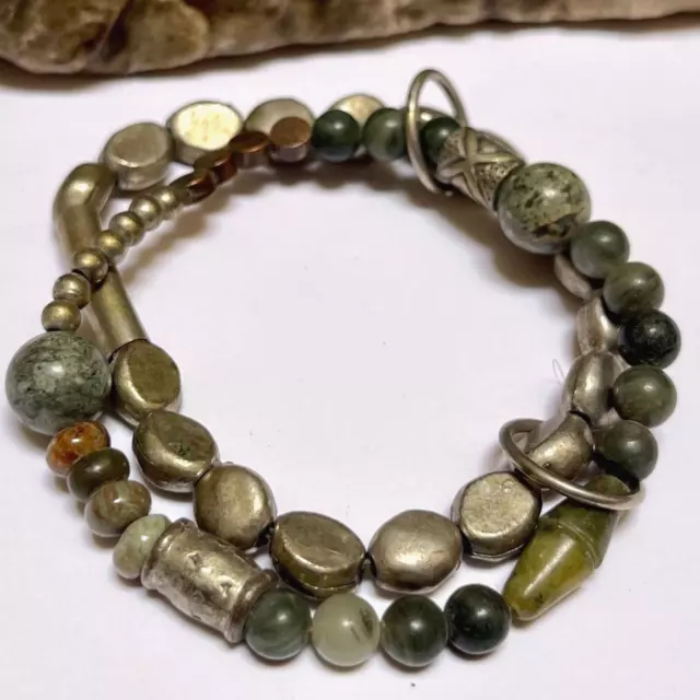 Extremely Rare Ancient Islamic Ottomans Beads Naturel Bracelet Silvered Cuff