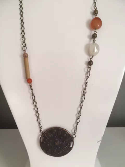 Bijou Collier Ethnique En Cornaline Bambou Et Cristal De Roche - 111019crea