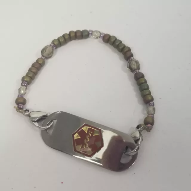 Penicillin Allergy Medical Alert ID Charm Beaded Bracelet