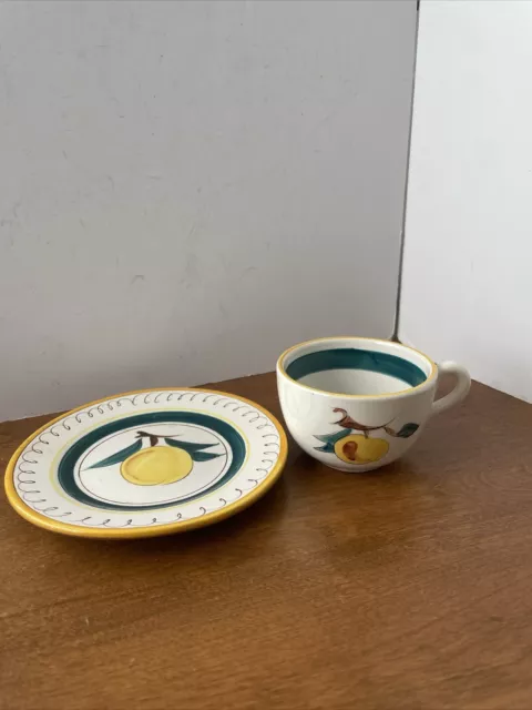 Vintage Stangl Pottery Fruit Yellow Apple Peach Tea Cup And Saucer Plate